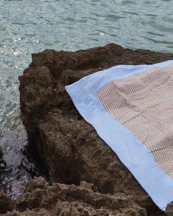 Picnic Blanket — Blue & Tan Geo Print