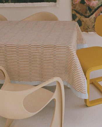 Tav Tablecloth - Blue & Tan Geo Print